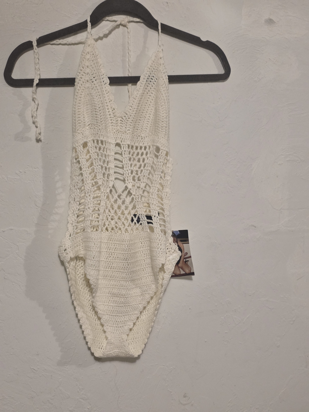 naked wardrobe Cream Crochet One-Piece Swimsuit